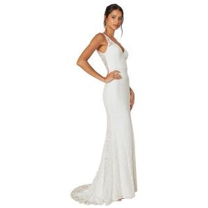 Lulus Maxi Wedding Dress XL White Lace Sleeveless Backless Beloved Eternity NWT